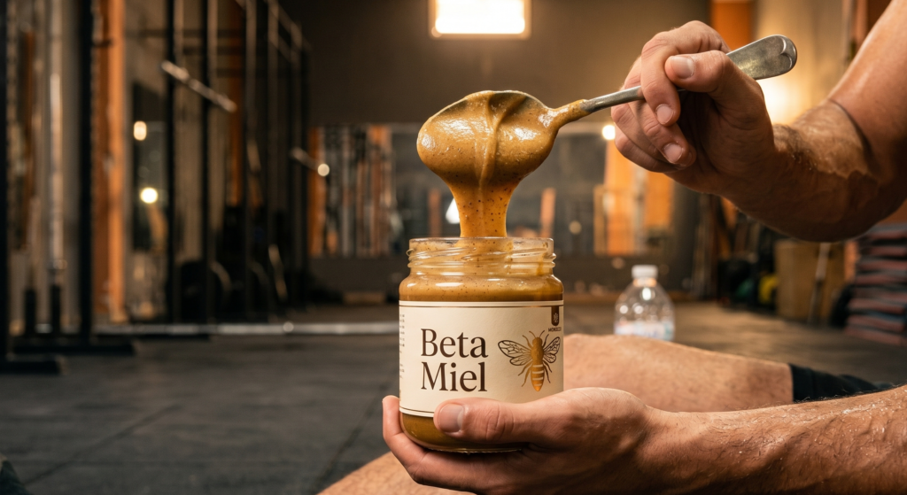 sportif prend cuillère BetaMiel pâte café miel